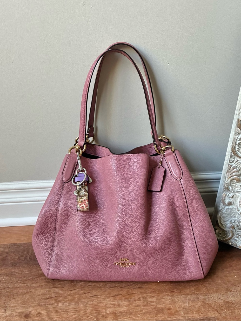 Coach Trigger Snap Bag Charm Key Chain With Floral Print